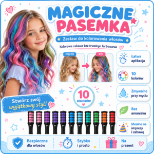 Magiczne Pasemka - Zestaw do farbowania włosów dla dzieci (10 kolorów)