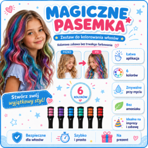 Magiczne Pasemka - Zestaw do farbowania włosów dla dzieci (6 kolorów)
